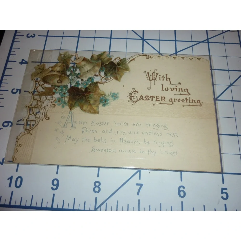 Antique Easter Postcard Embossed Die Cut Bells Ivy Forget Me Nots Unposted 1910s
